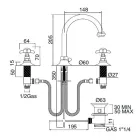 Mezclador de lavabo de 3 orificios con caño alto de latón y tiradores de mariposa - Miriano viadurini