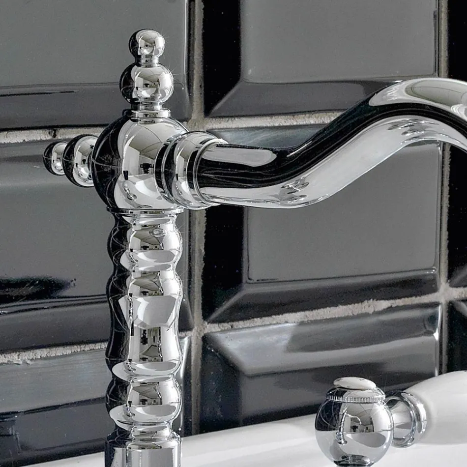 Mezclador de lavabo de 3 orificios con desagüe de latón estilo clásico artesanal - Noriana viadurini