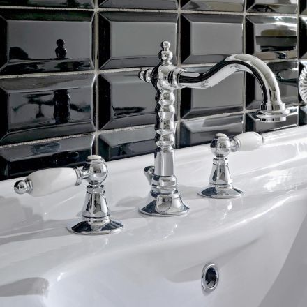 Mezclador de lavabo de 3 orificios con desagüe de latón estilo clásico artesanal - Noriana viadurini