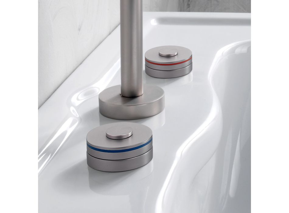 Mezclador de lavabo moderno de 3 orificios con líneas rojas y azules Made in Italy - Quito viadurini
