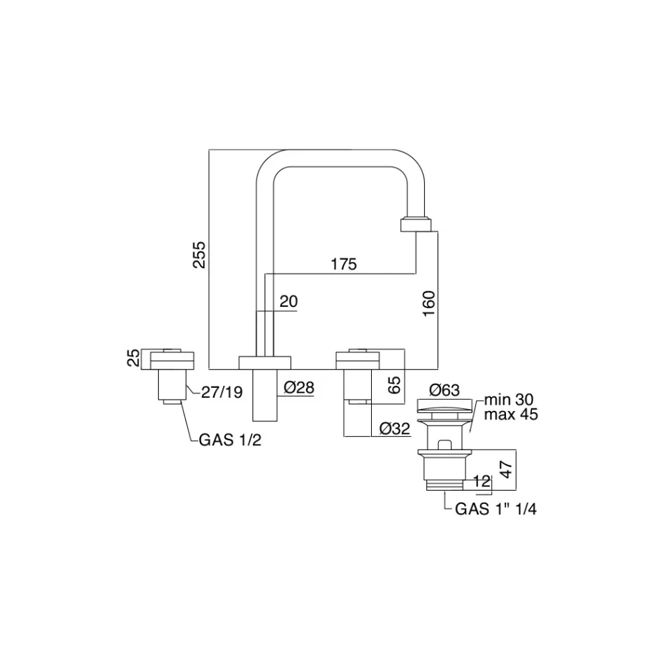 Mezclador de lavabo moderno de 3 orificios con líneas rojas y azules Made in Italy - Quito viadurini
