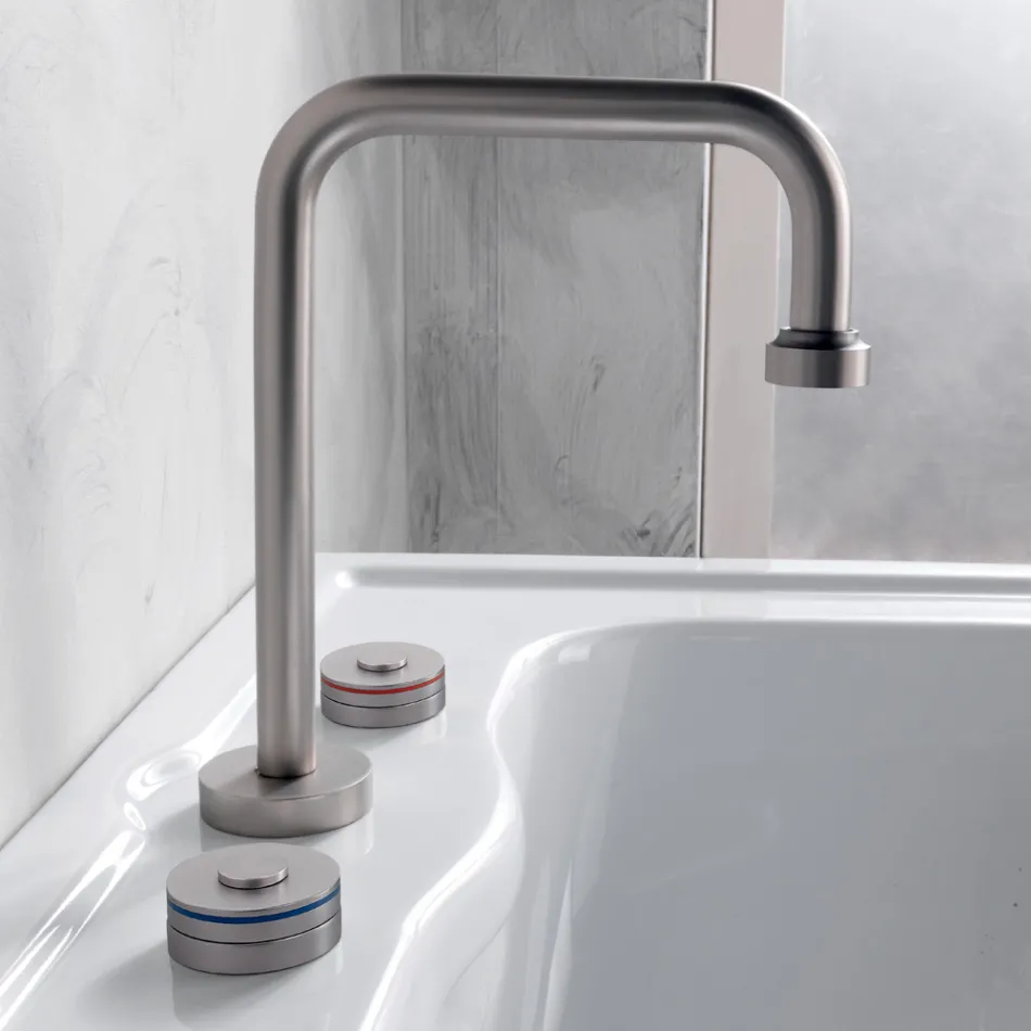 Mezclador de lavabo moderno de 3 orificios con líneas rojas y azules Made in Italy - Quito viadurini