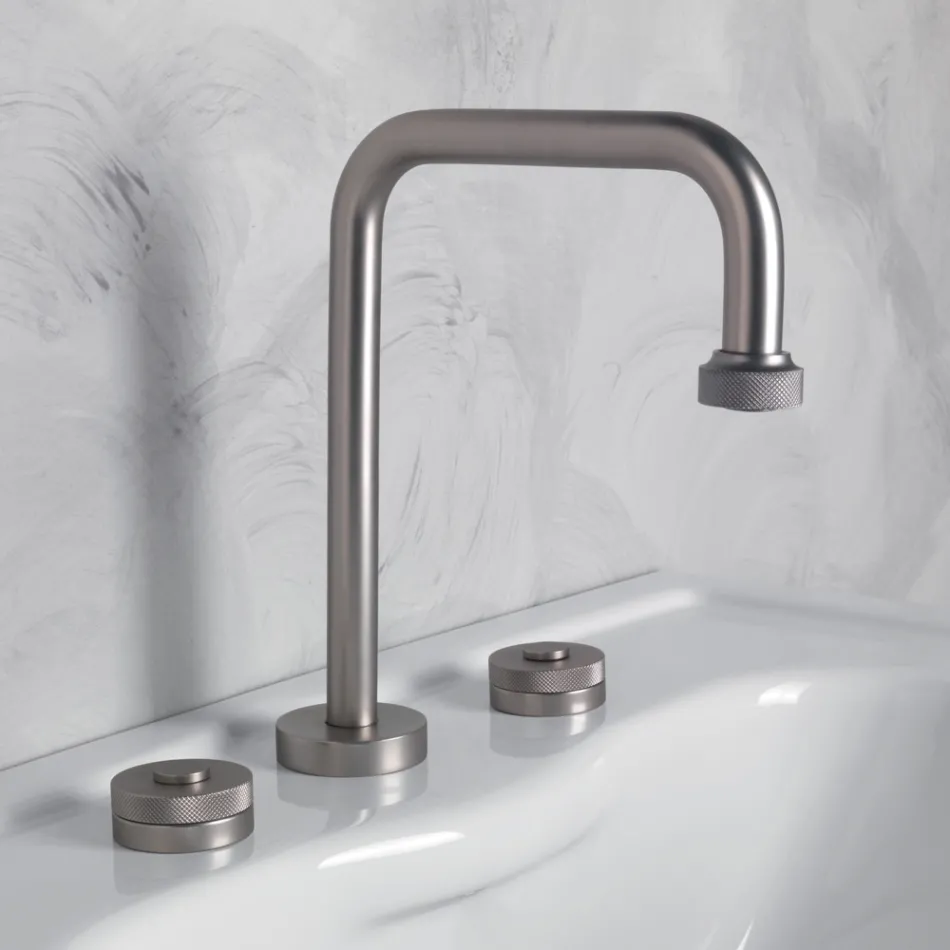Mezclador de lavabo moderno de 3 orificios con desagüe Made in Italy - Quito viadurini