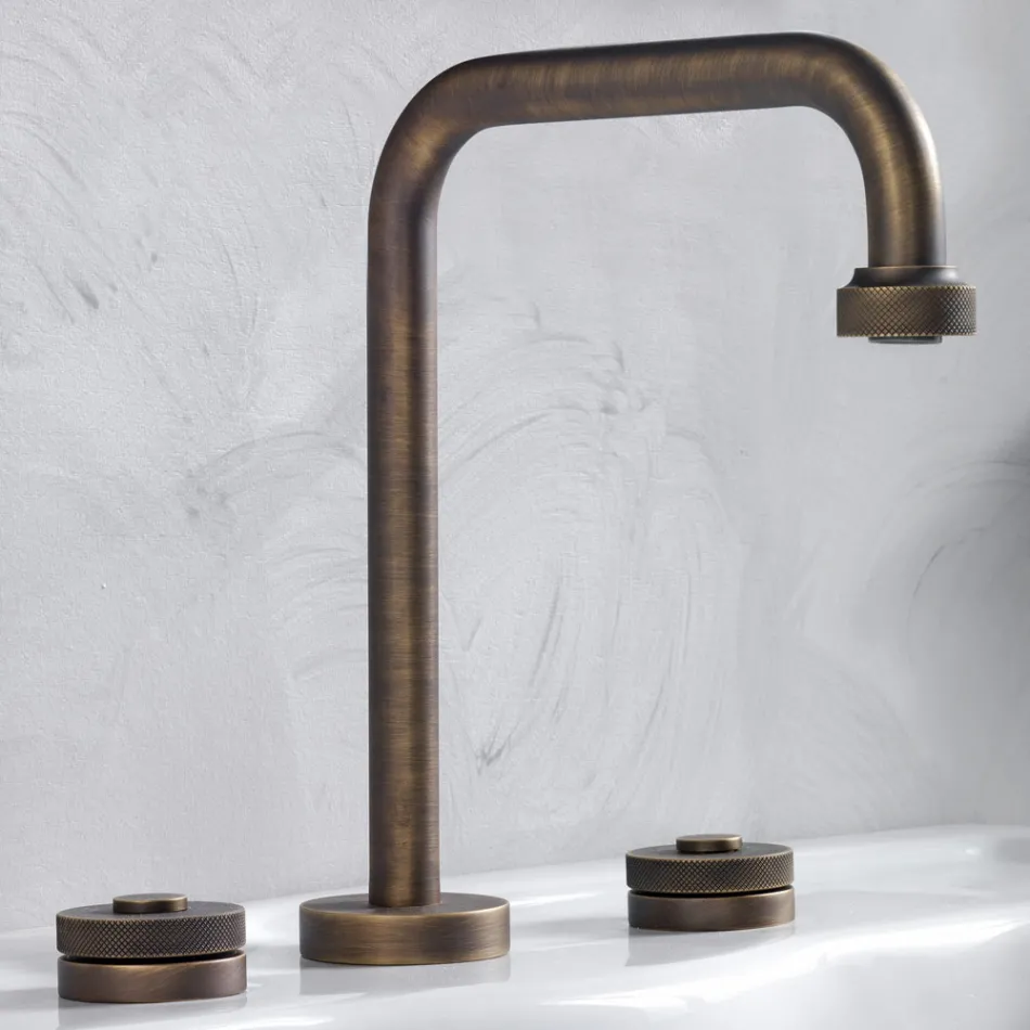 Mezclador de lavabo moderno de 3 orificios con desagüe Made in Italy - Quito viadurini