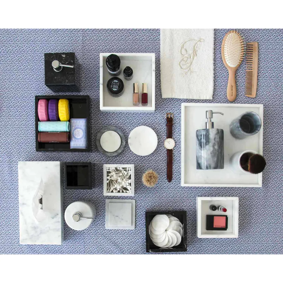 Portacepillos de vidrio en mármol Paonazzo Made in Italy - Limba viadurini