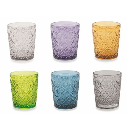 Vasos de agua de vidrio coloreado con adornos arabescos 12 piezas - Marruecos viadurini