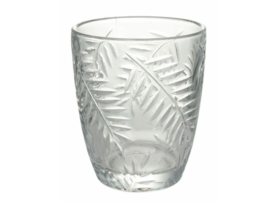 Vasos de agua en vidrio transparente o verde y decoración de hojas 12 piezas - Tropeo viadurini