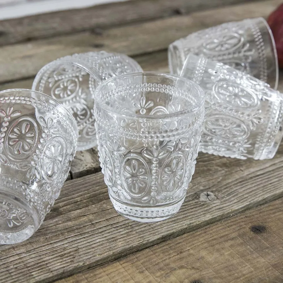 Vasos De Agua De Vidrio Transparente Decorados 12 Piezas - Palazzo viadurini