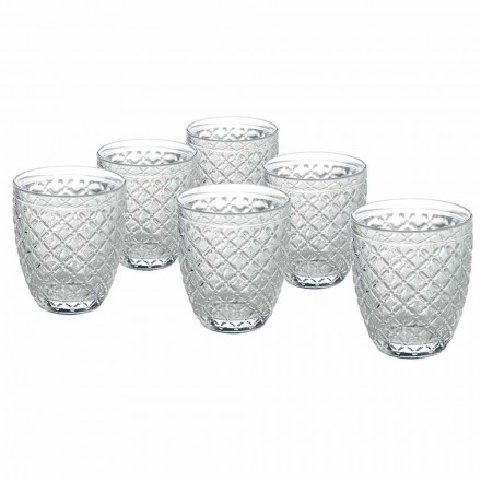 Vasos de agua de vidrio transparente con decoraciones talladas 12 piezas - Rocca viadurini