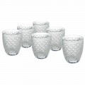 Vasos de agua de vidrio transparente con decoraciones talladas 12 piezas - Rocca