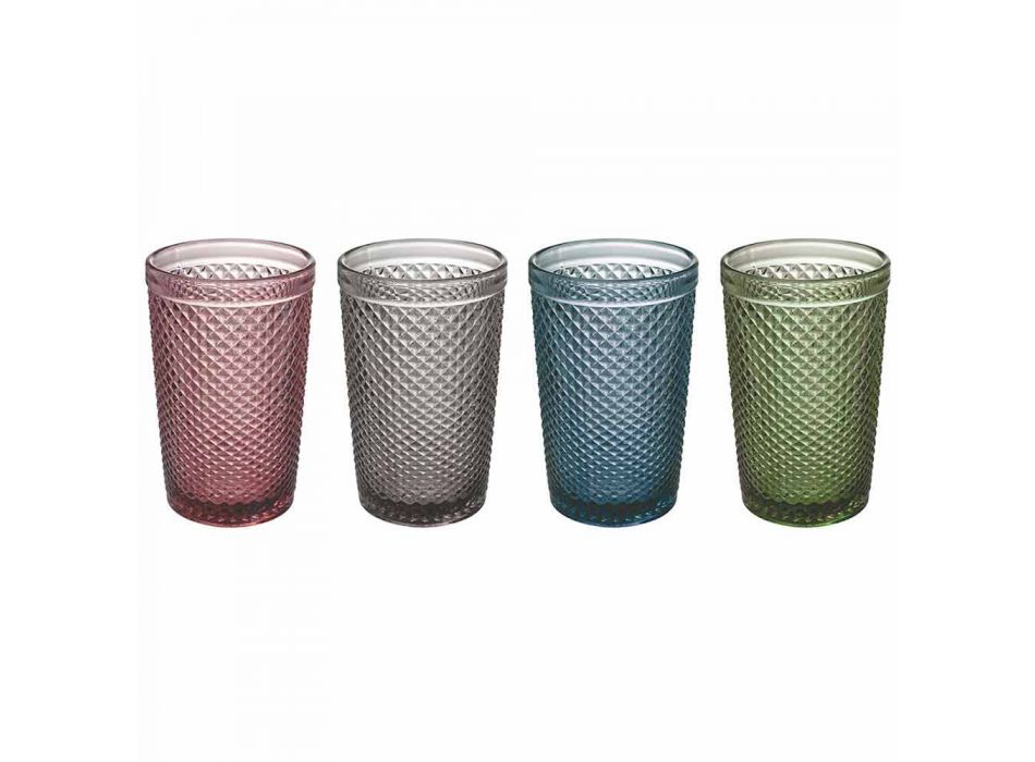Vasos para agua o bebida en vidrio coloreado y procesado, 8 piezas - Pastilla viadurini