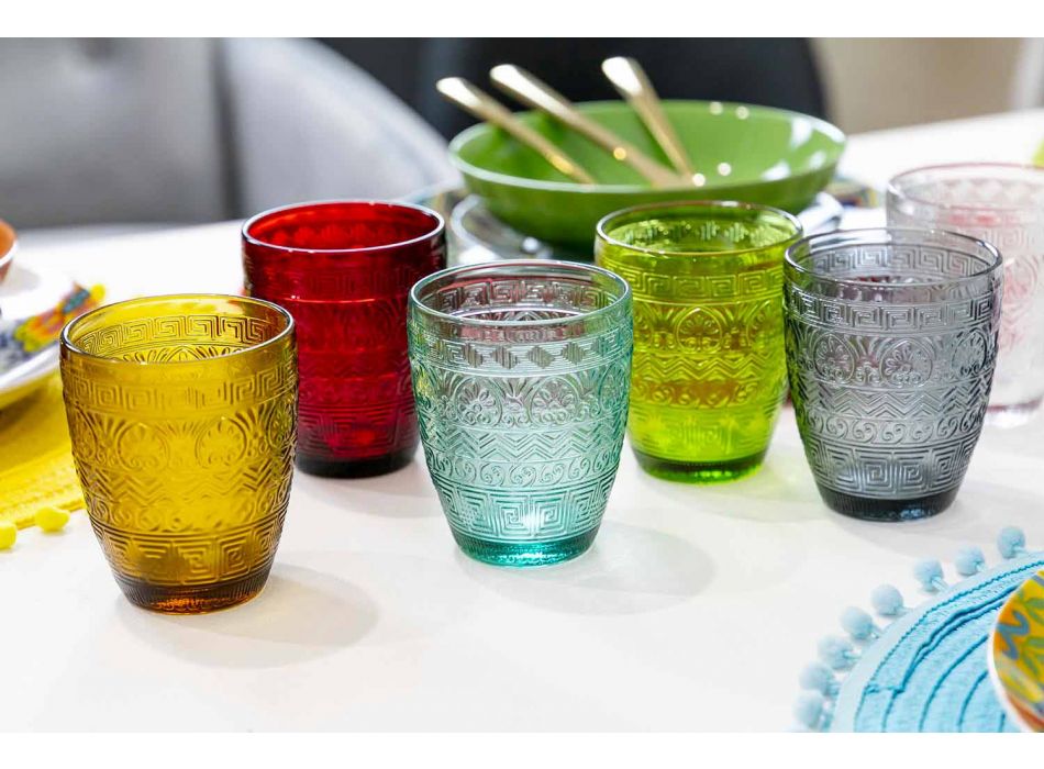 Vasos modernos de vidrio coloreado para agua - Folk viadurini