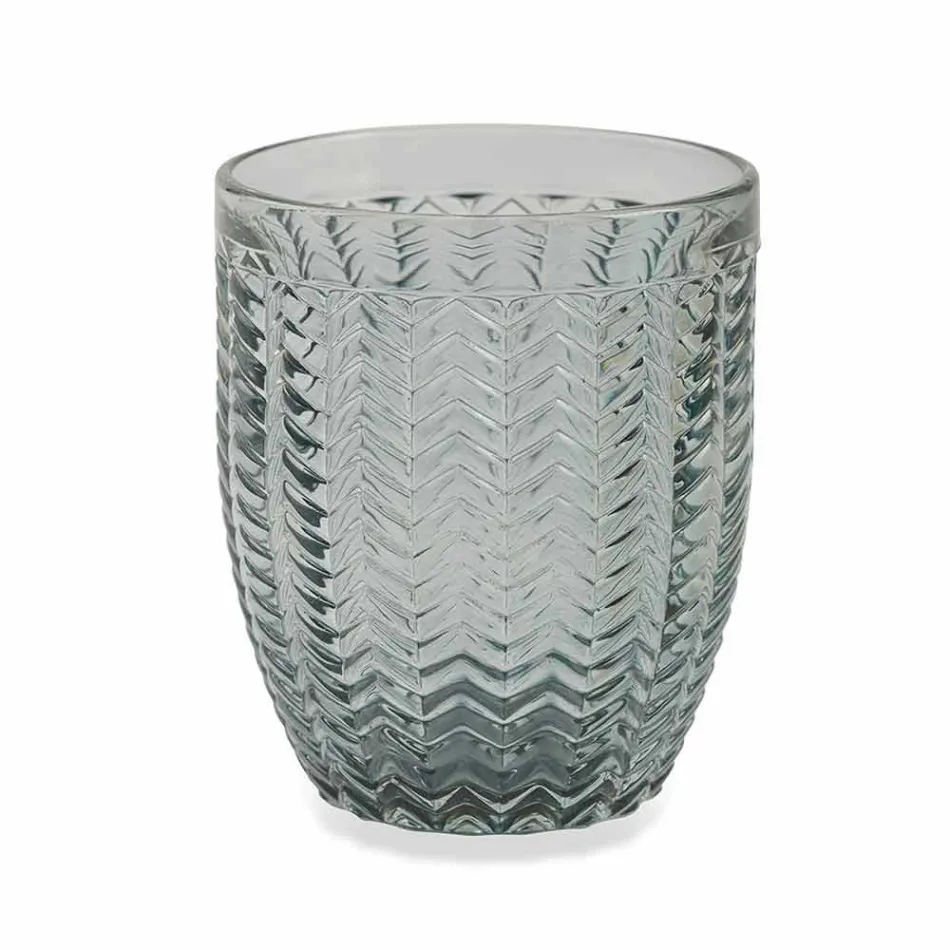 Vasos decorados de vidrio coloreado moderno que sirven agua 6 piezas - Mezcla viadurini