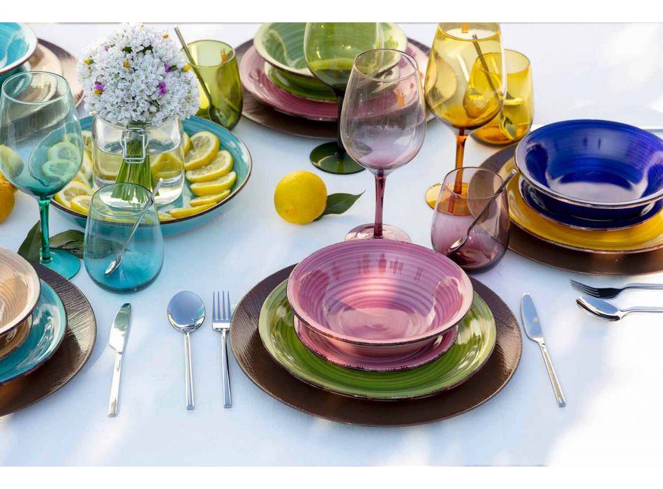 Vasos de vidrio coloreado para agua Servicio moderno de 12 piezas - Aperi viadurini
