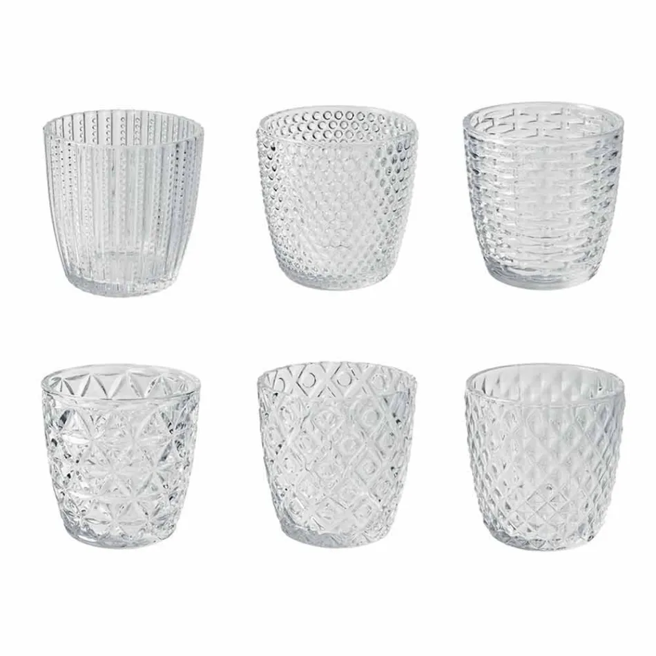 Vasos De Vidrio Transparente Decorados, Servicio De Agua Moderno 12 Piezas - Mezcla viadurini