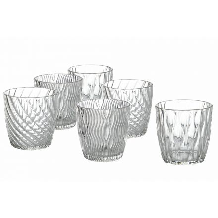 Vasos De Vidrio Transparente Decorados Servicio De Agua 12 Piezas - Ozuna viadurini
