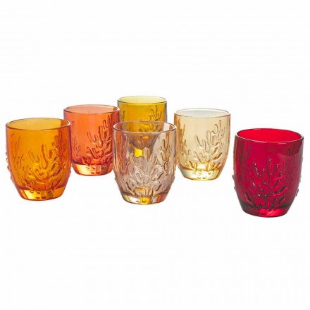 Vasos de agua de vidrio coloreado con decoración de coral, 12 piezas - Crimson viadurini