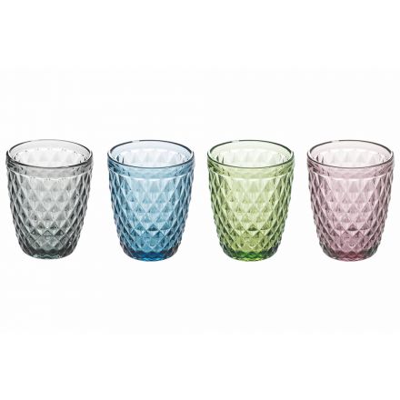 Vasos para Servicio de Agua en Vidrio Decorado de Colores 12 Piezas - Brillo viadurini