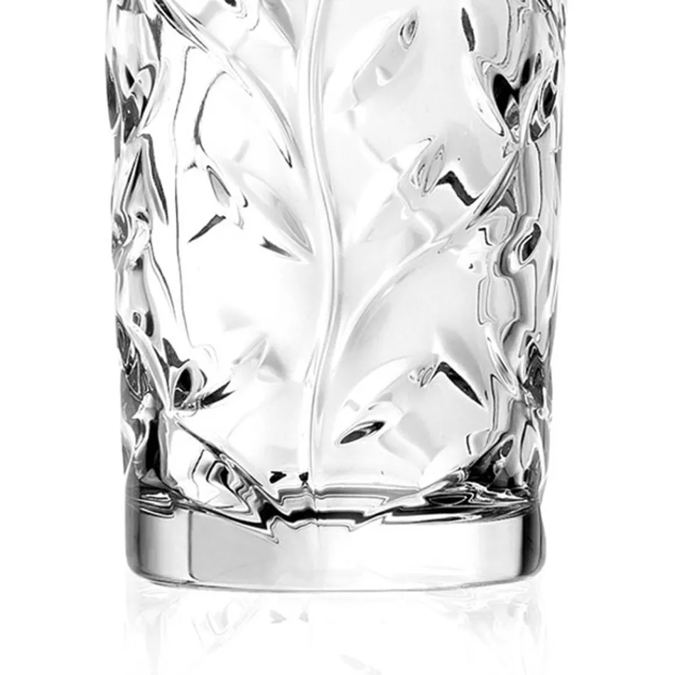Vasos altos con decoración de hojas de cristal ecológico, 12 piezas - Magnolio viadurini