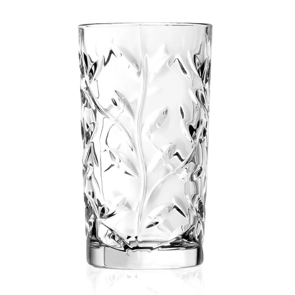 Vasos altos con decoración de hojas de cristal ecológico, 12 piezas - Magnolio viadurini