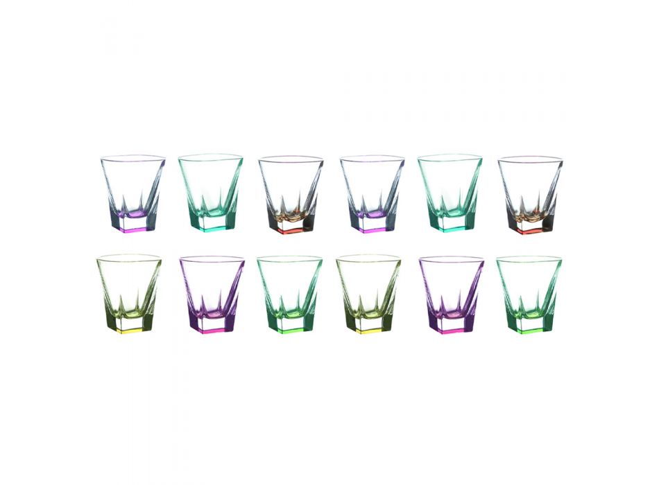 Vasos bajos para bebidas Tumbler en cristal de color ecológico 12 piezas - Amalgama viadurini