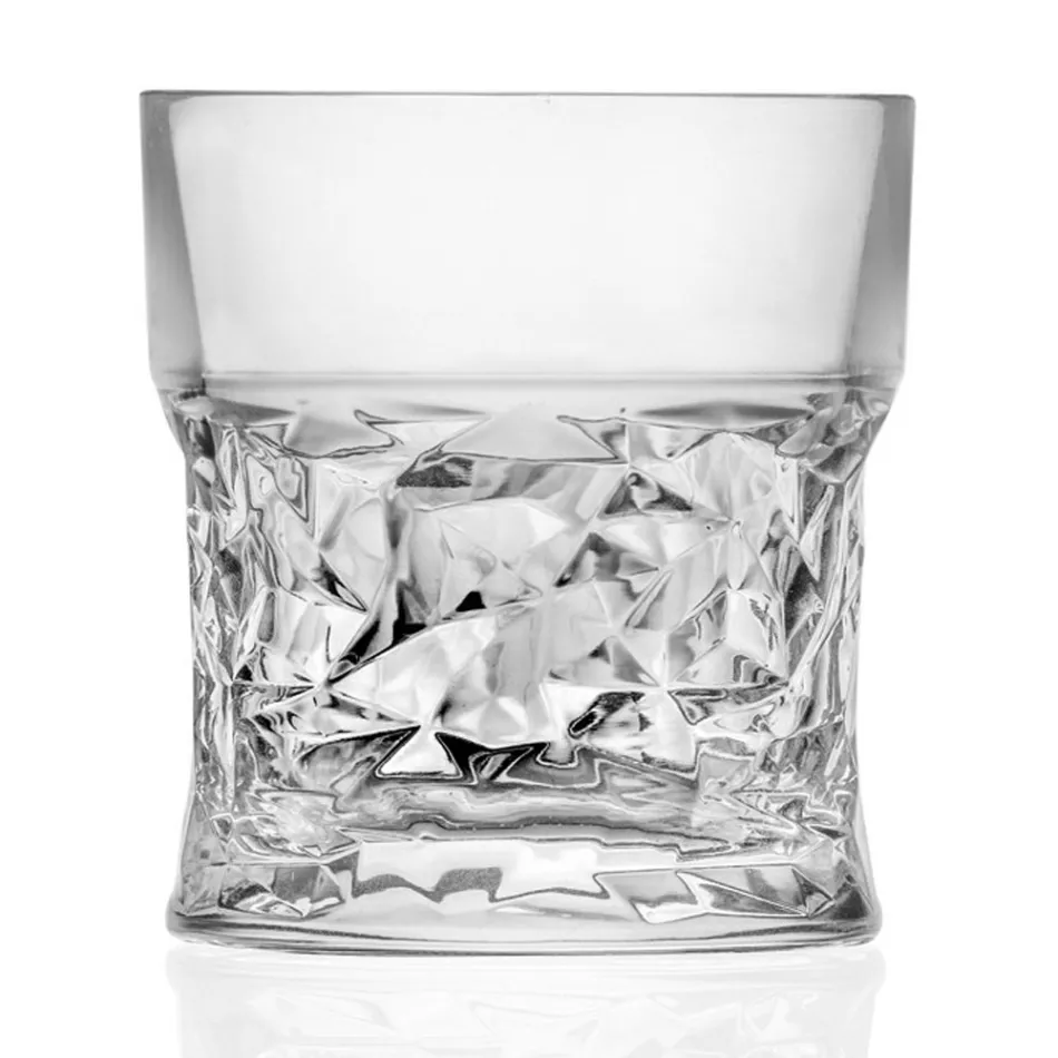 Vasos de vaso bajo con decoración cuadrada de cristal ecológico 12 piezas - Ritmo viadurini