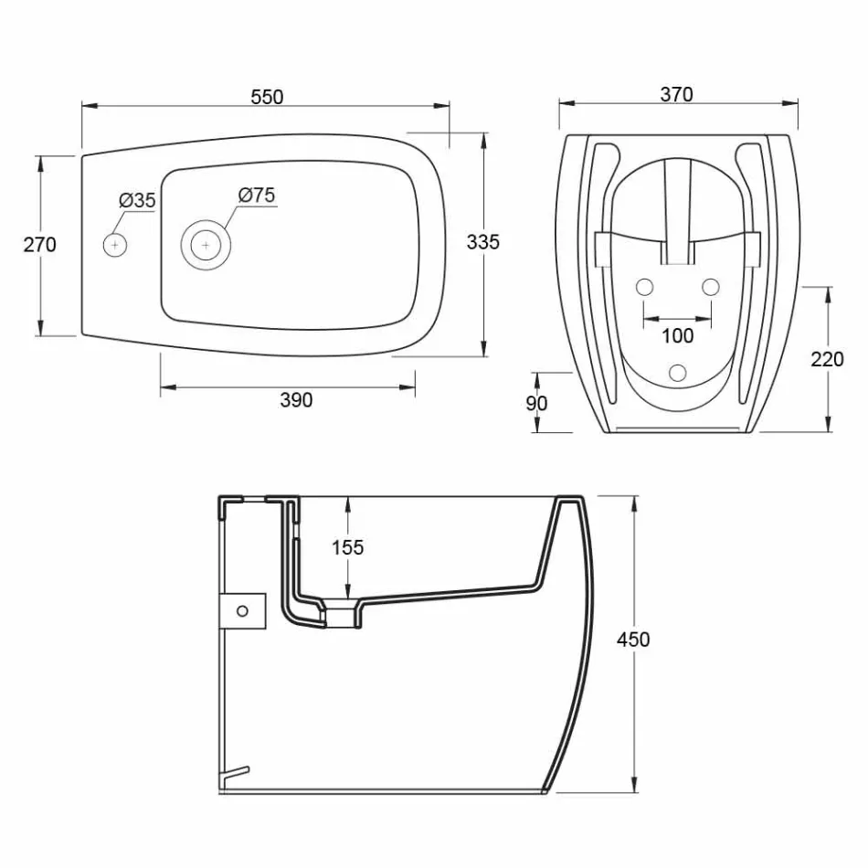 Bidé de cerámica blanca con diseño moderno Gais, hecho en Italia. viadurini