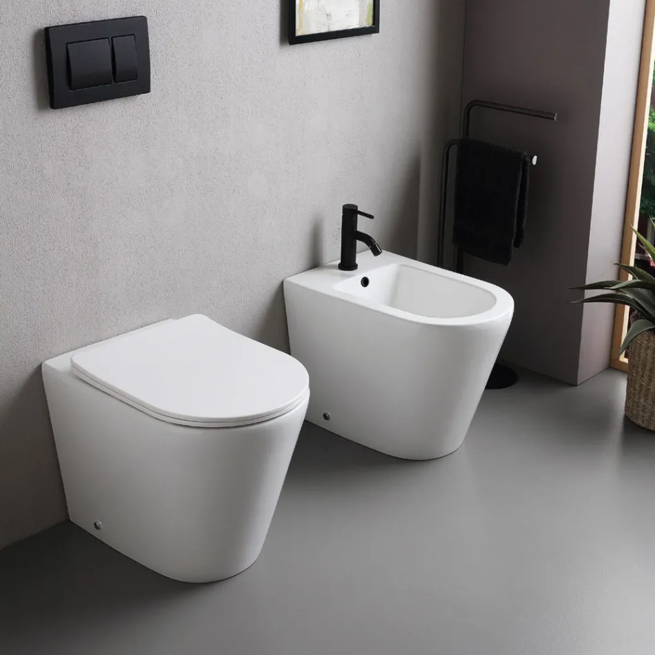 Bidé Salice de un solo orificio, de pie, en cerámica blanca con un elegante diseño moderno. viadurini
