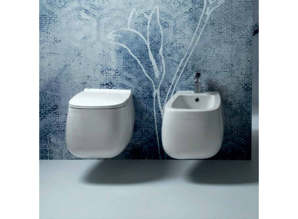Diseño suspendido de bidé en cerámica blanca Gaiola, fabricado en Italia. viadurini