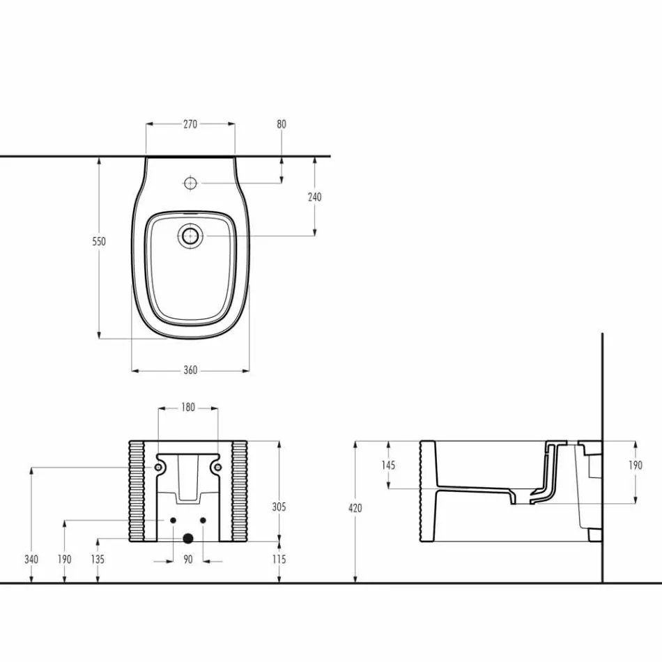 Bidé suspendido de cerámica de diseño moderno producido en Italia, Hamlet viadurini