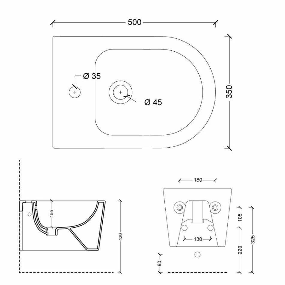 La pared de cerámica moderna de Shine Square colgó el bidé 50x35cm, hecho en Italia viadurini