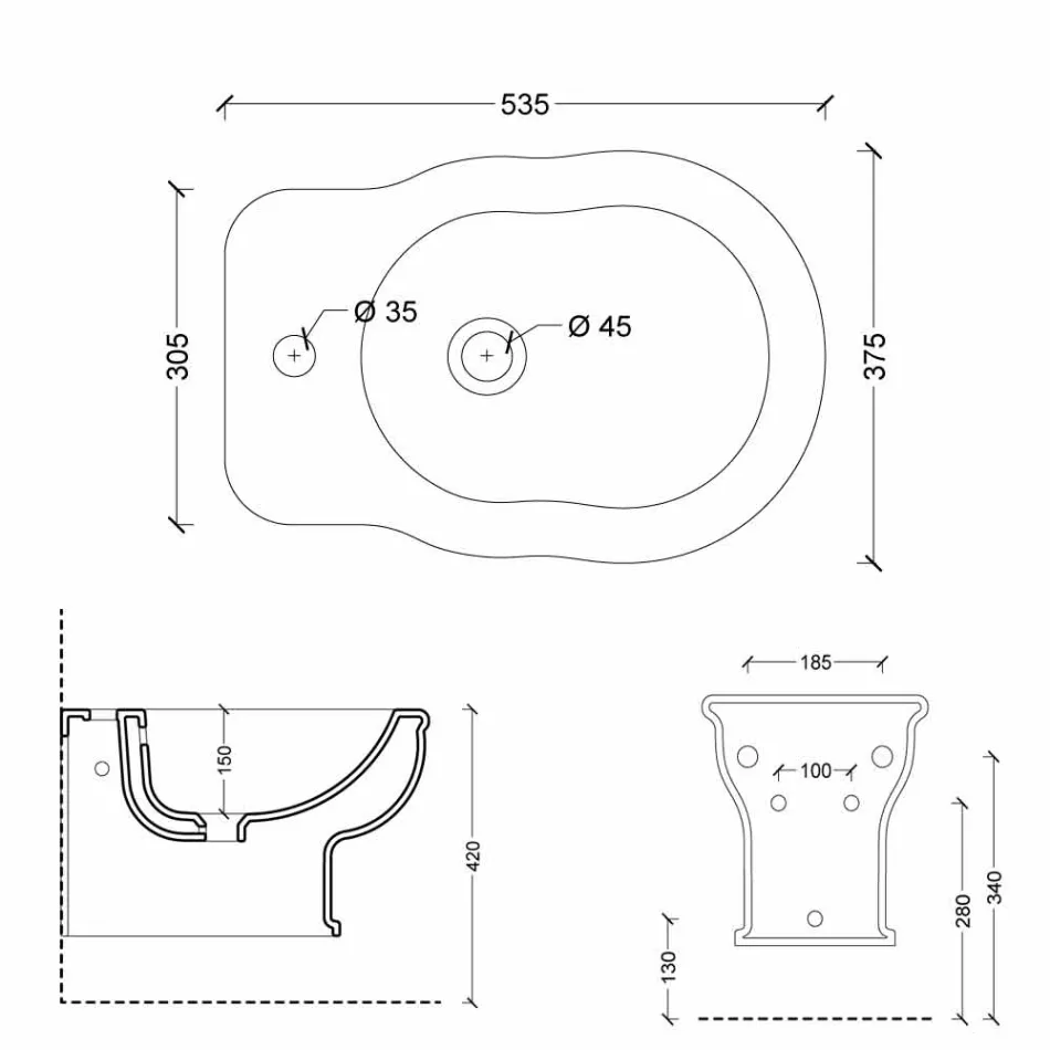 Moderno colgante de pared de bidé en cerámica blanca Estilo 54x36 cm, hecho en Italia viadurini