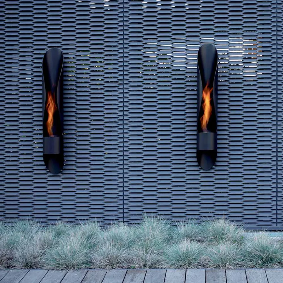 Biochimenea de pared de diseño tubular y moderno en acero negro - Jackson viadurini