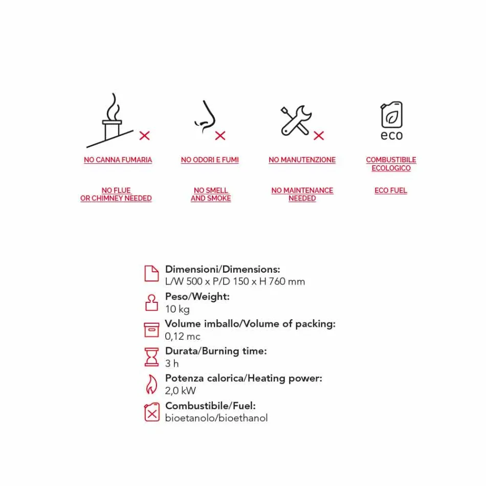 Biocamino moderno de la pared de bioetanol a Joseph forma de la llama viadurini