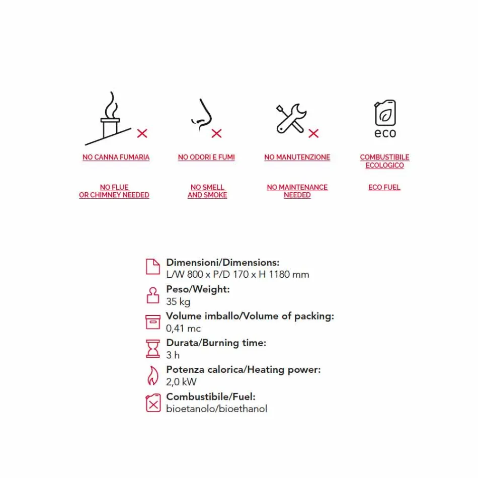 Biocamino a partir de bioetanol tierra, diseño moderno llama en la forma Todd viadurini