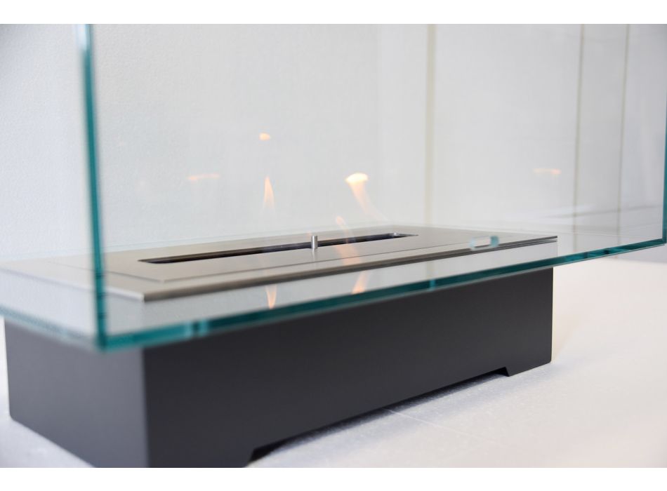 Biochimenea de piso de diseño moderno en vidrio y acero o corten - Bradley viadurini