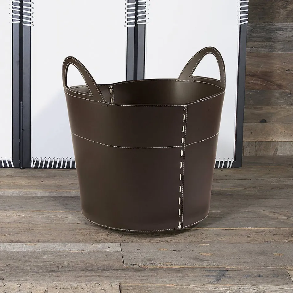 Bolso de Madera en Piel Doble Capa y Base de Madera Made in Italy viadurini