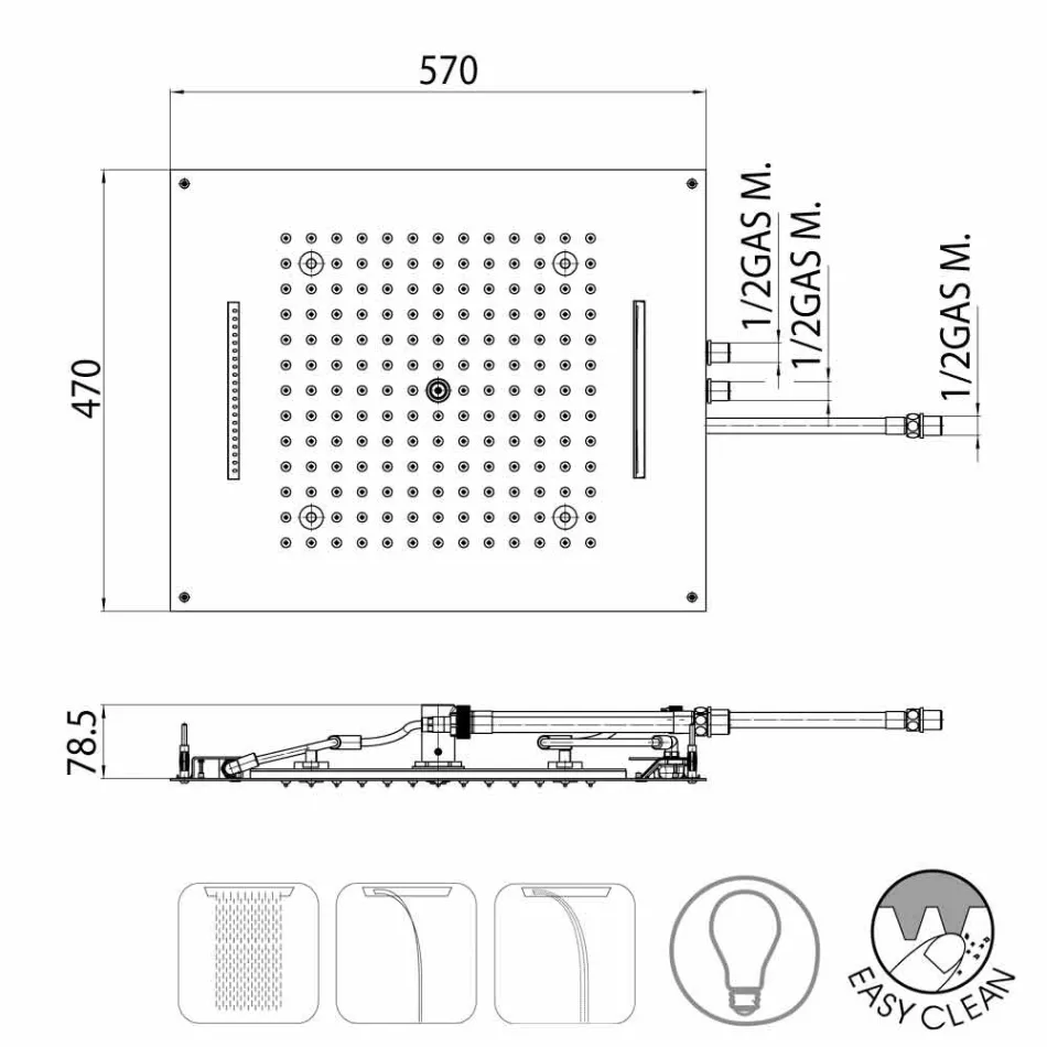 Cabezal de ducha de tres chorros Bossini Dream con luces LED modernas viadurini