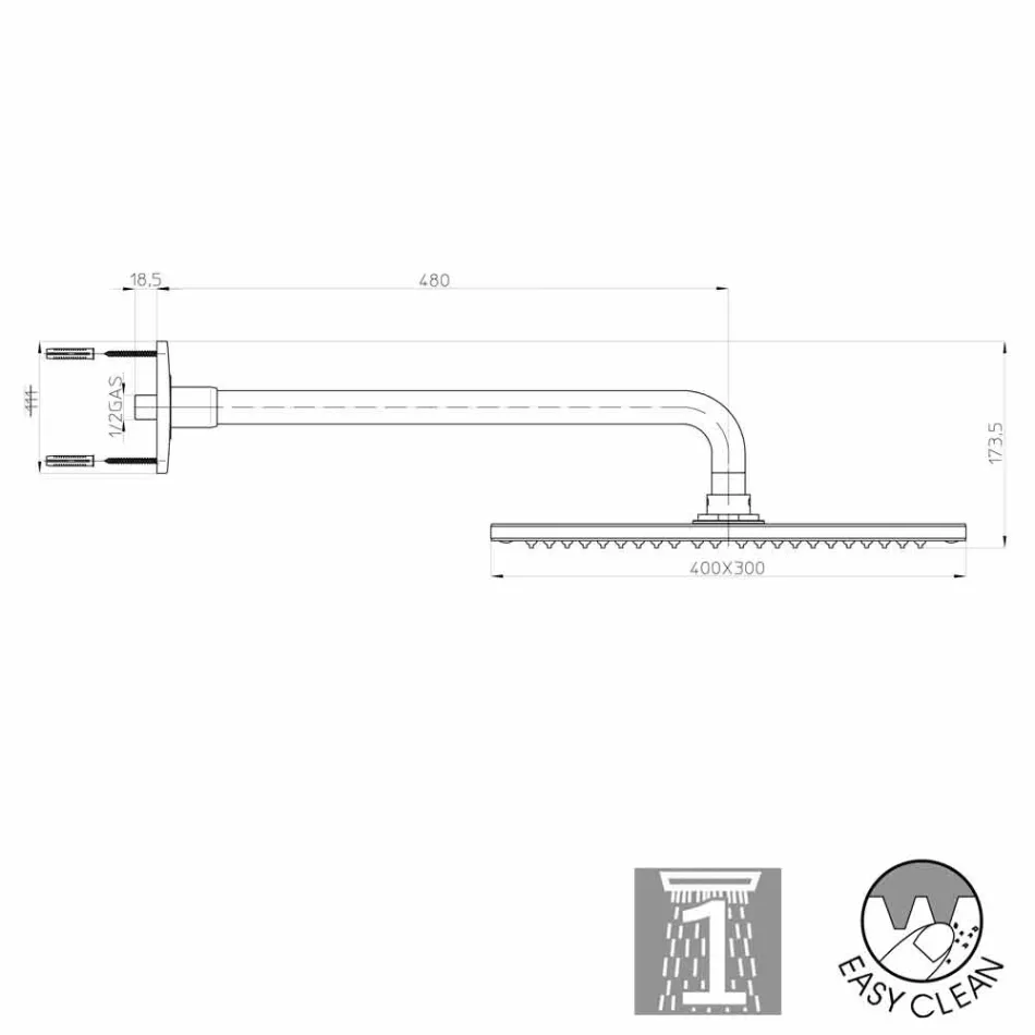 Cabezal de ducha de cromo elegante Bossini Dream con brazo de un solo chorro viadurini