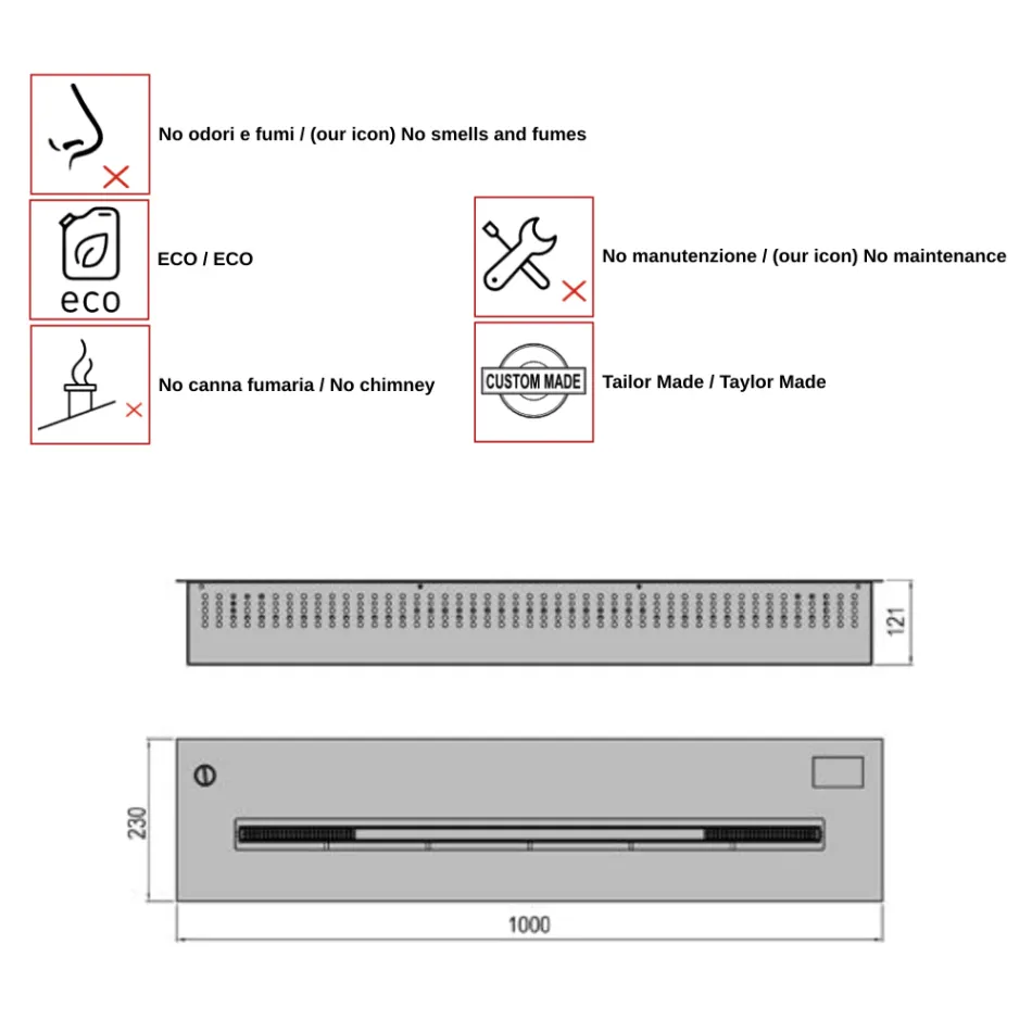 Quemador de Encastre Electrónico de Bioetanol Potencia 3,6kW Aron 100 viadurini