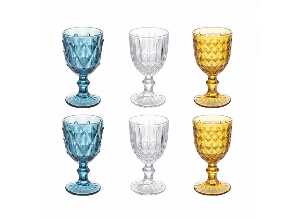 Copas de vidrio de colores en vidrio decorado en relieve, 12 piezas - Angers viadurini