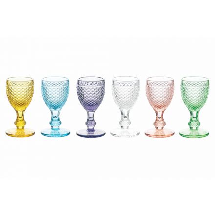 Vasos de licor en vidrio coloreado y decoración de rombos 12 piezas - Brillo viadurini
