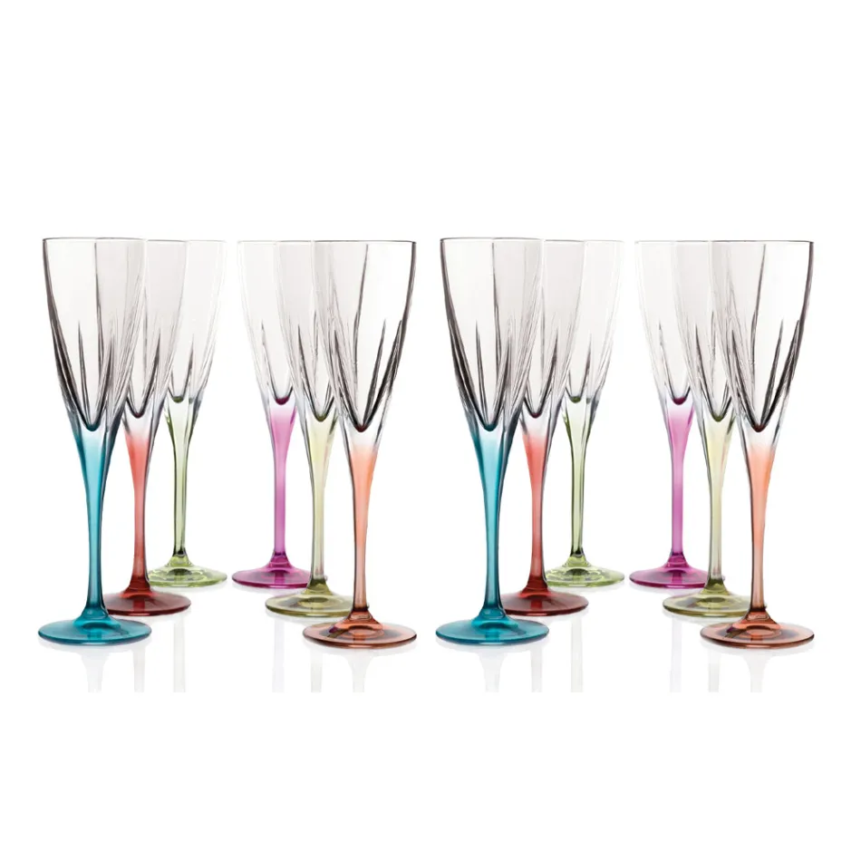 Vasos Flauta en Cristal Ecológico de Color o Transparente 12 Piezas - Amalgama viadurini