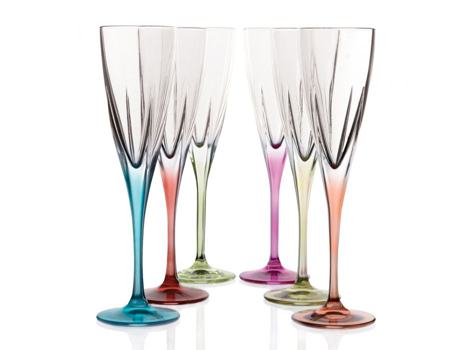 Vasos Flauta en Cristal Ecológico de Color o Transparente 12 Piezas - Amalgama viadurini