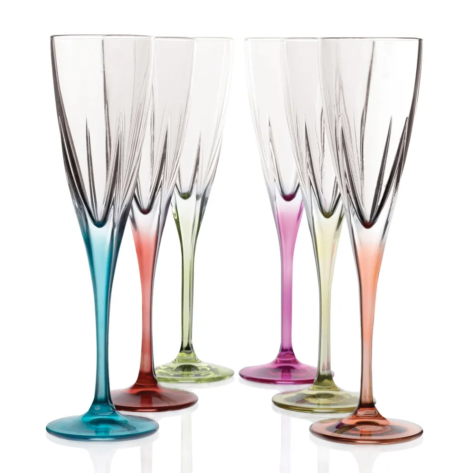 Vasos Flauta en Cristal Ecológico de Color o Transparente 12 Piezas - Amalgama viadurini