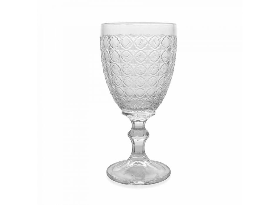 Copas de vino en vidrio transparente y decoraciones en relieve, 12 piezas - Aperi viadurini