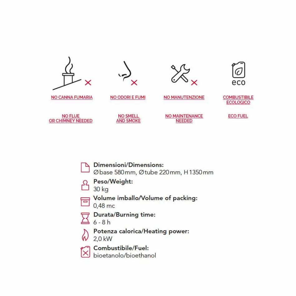 El bioetanol chimenea al aire libre Dean suelo de acero pintado viadurini