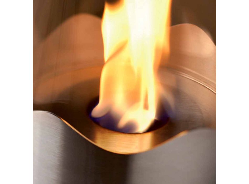 chimenea de bioetanol con mesa de acero inoxidable y vidrio Leon, fabricado en Italia viadurini