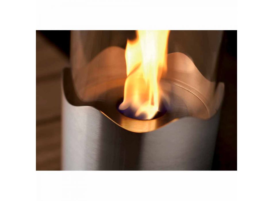 chimenea de bioetanol con mesa de acero inoxidable y vidrio Leon, fabricado en Italia viadurini