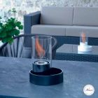 Chimenea con cerámica y mesa de cristal bioetanol Jim, fabricado en Italia viadurini